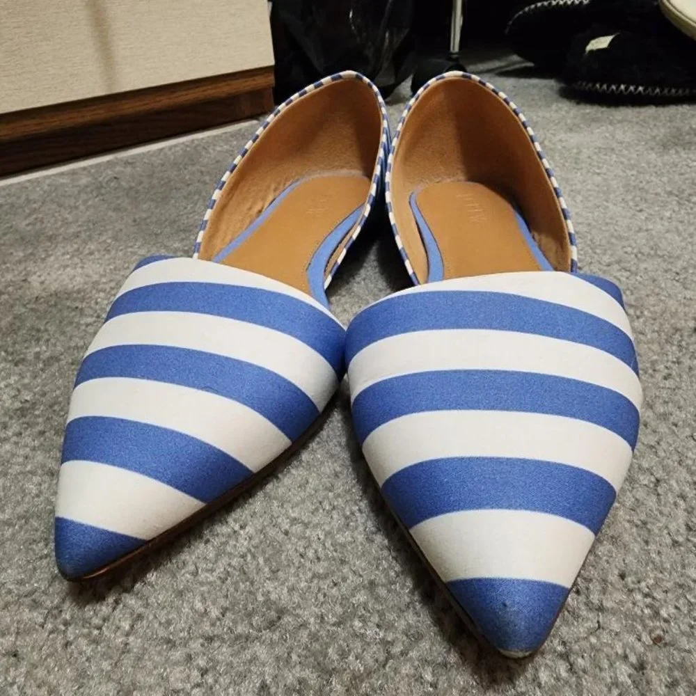 J Crew Stripe Zoe D’orsay Flats - Picture 1 of 8